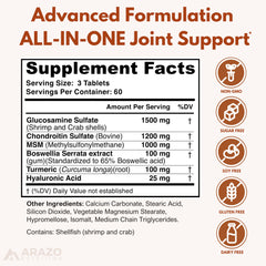 Arazo Nutrition tablets close-up highlights powerful joint support formula.