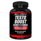 Arazo Nutrition TestoBoost bottle with label highlighting natural ingredients for muscle support.