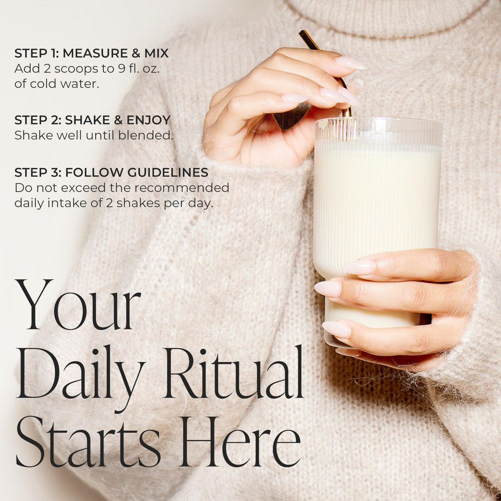 Arbonne Feelfit vanilla shake scoop in cold water ready to mix for quick snack