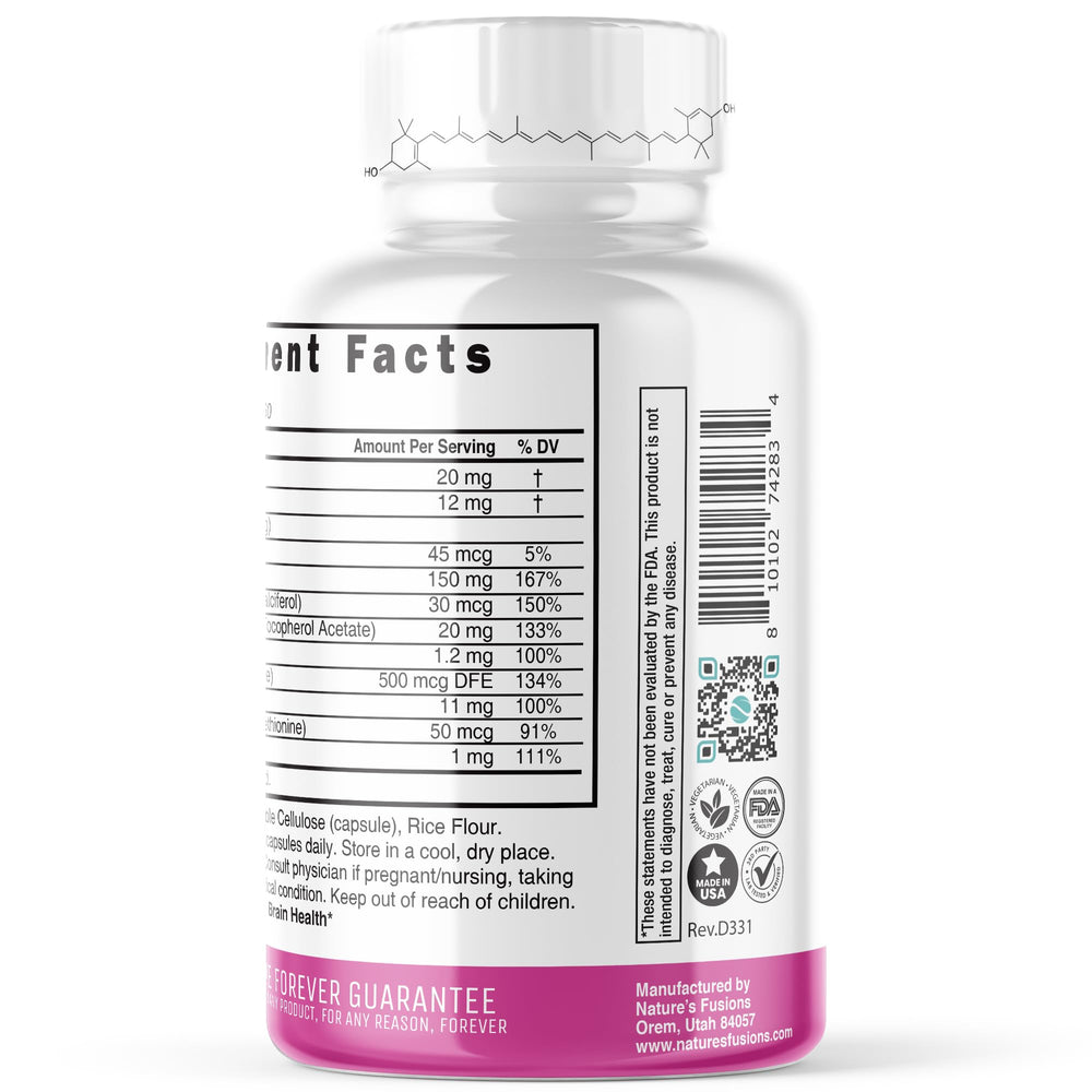 Label highlighting AREDS2-inspired vitamins and minerals for eyes