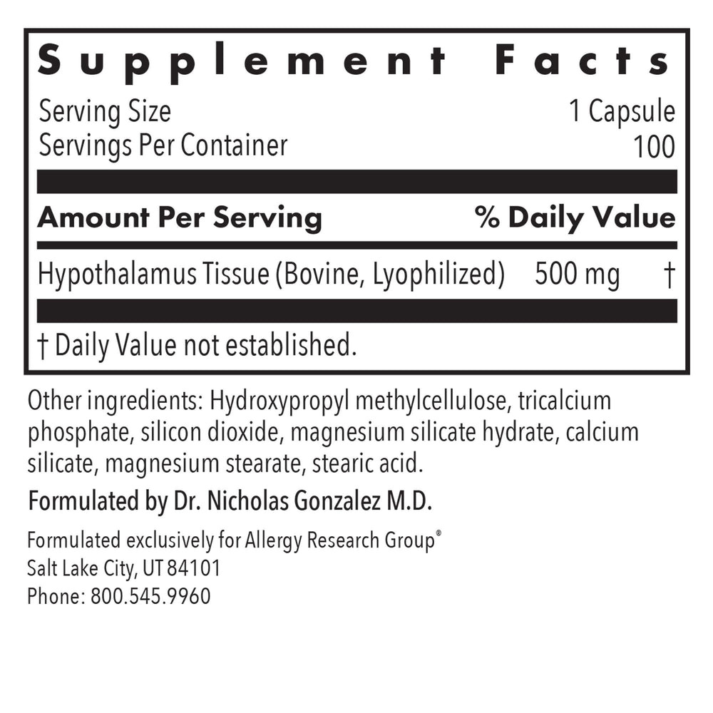 Hypothalamus supplement bottle showing 100 Vegicaps