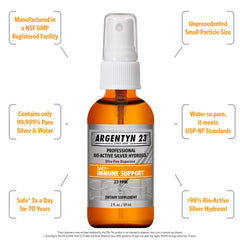 Close-up of Argentyn 23 23 ppm bio-active silver hydrosol bottle