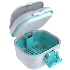 Denture bath box with draining basket and lid