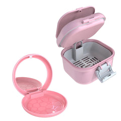 ARGOMAX leak proof denture bath cup pink and white front view