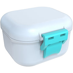 Leak-proof denture bath cup white and cyan front view