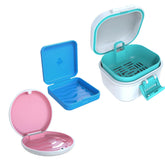 ARGOMAX Leak Proof Denture Bath Cup in white and cyan with closed lid