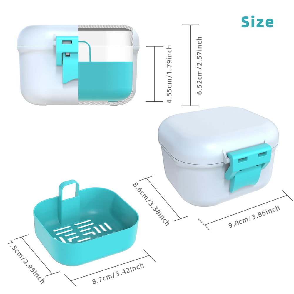 Denture bath box with draining basket for easy cleaning
