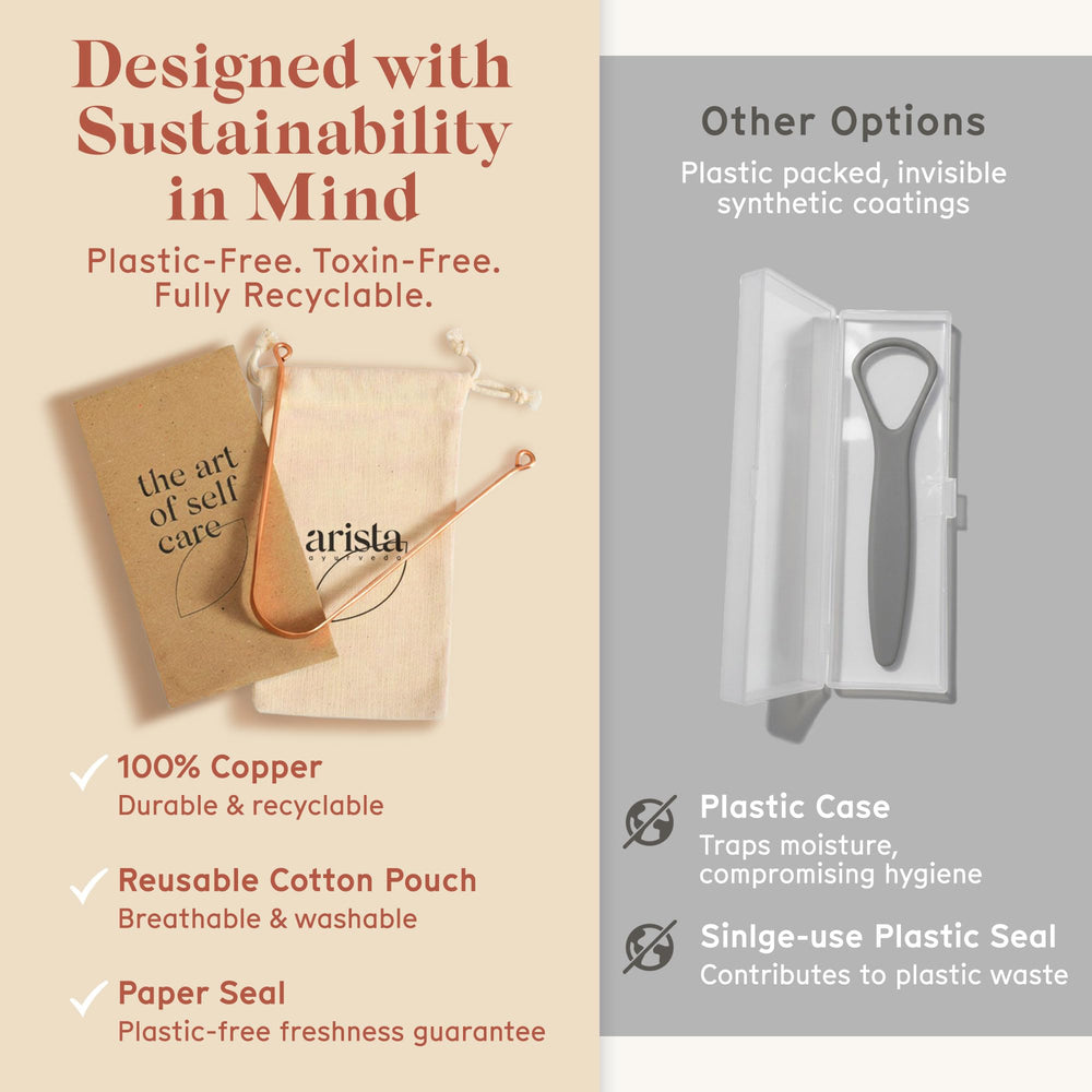 Eco-friendly travel-ready tongue scrapers with pouches
