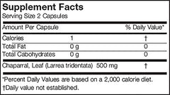 Arizona Natural Resource Chaparral label close-up - 500 mg, 90 capsules