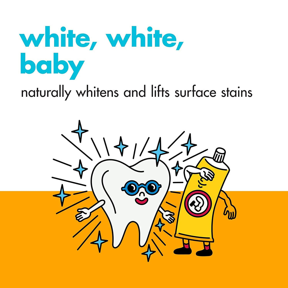 Close-up of ARM & HAMMER Baking Soda toothpaste label
