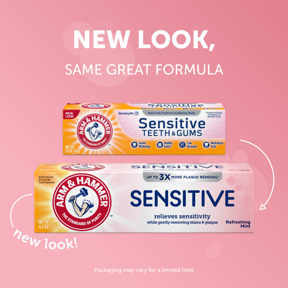 Back panel showing ingredients of Arm & Hammer Sensitive Toothpaste