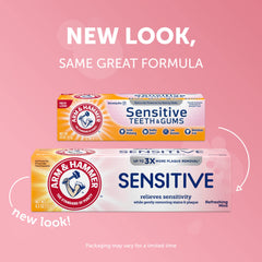 Back panel showing ingredients of Arm & Hammer Sensitive Toothpaste