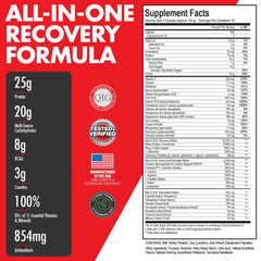 Close-up of Arm Plus+ label highlighting protein and creatine content