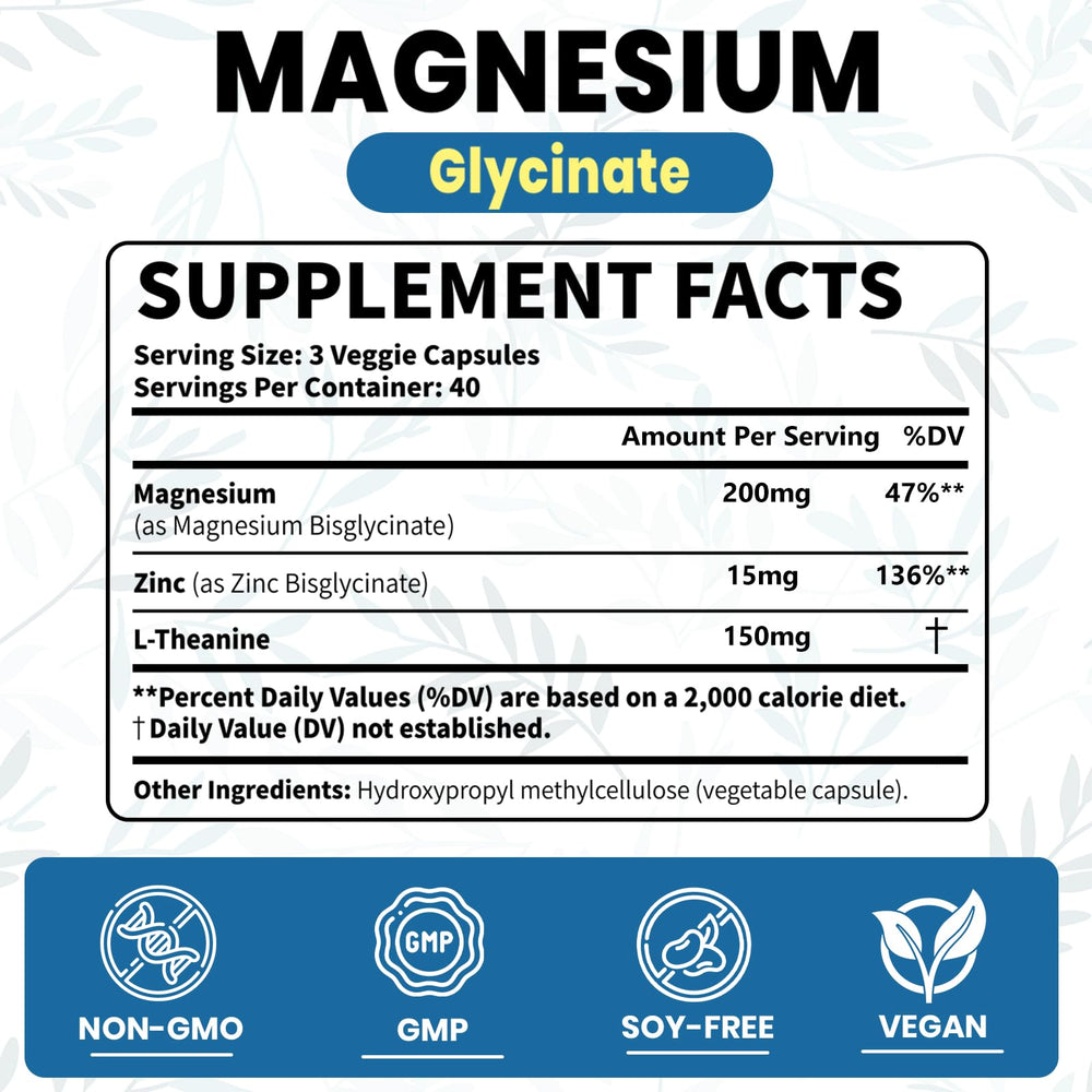 Supplement facts panel showing zinc and L-Theanine in the formula
