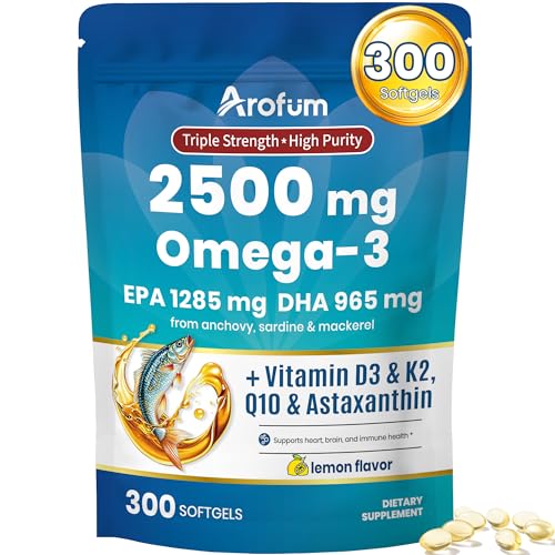 Arofum Omega-3 Lemon Burpless Softgels bottle close-up