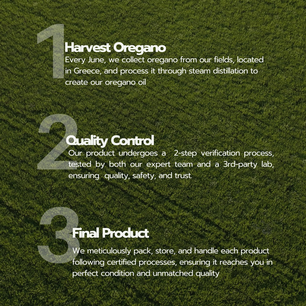 Oregano oil bottle with serving information (200 servings)