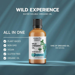 Mouthwash-like setup with oregano oil droplets