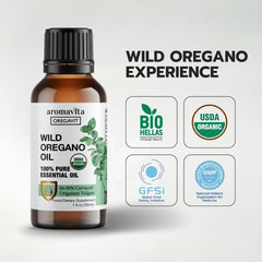 Amber glass bottle of Wild Oregano Oil with label