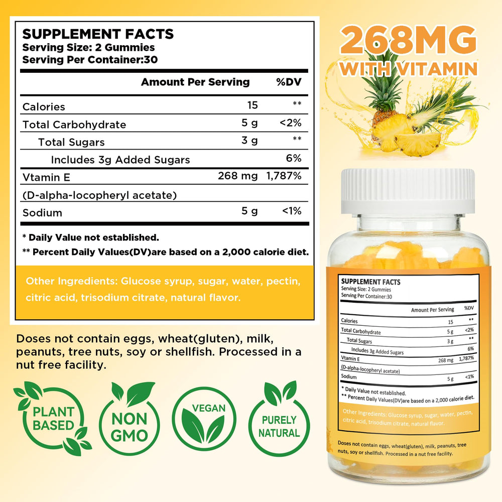 Close-up of pineapple-flavored Vitamin E gummies