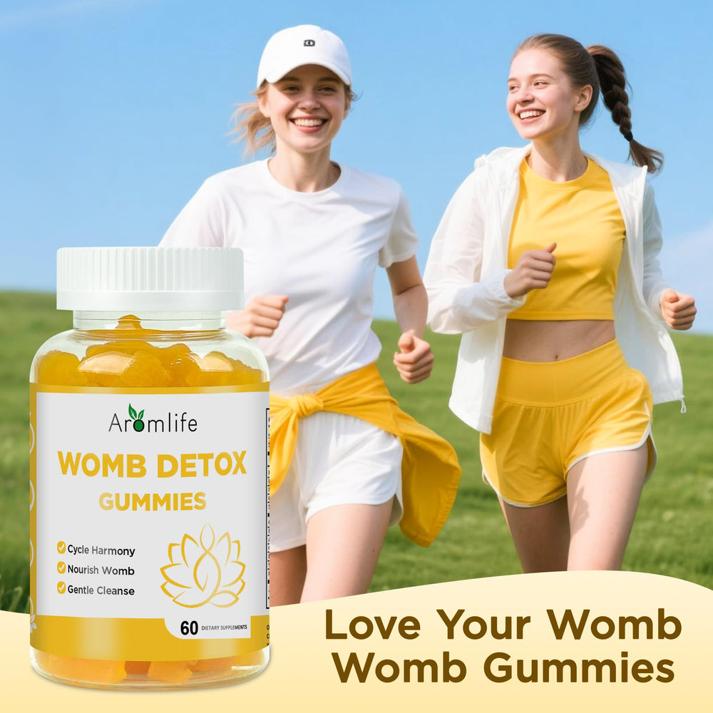 60-count bottle packaging for Aromlife Womb Detox Gummies