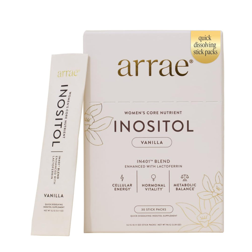 Arrae vanilla stick pack front view showing clean packaging and daily use benefit