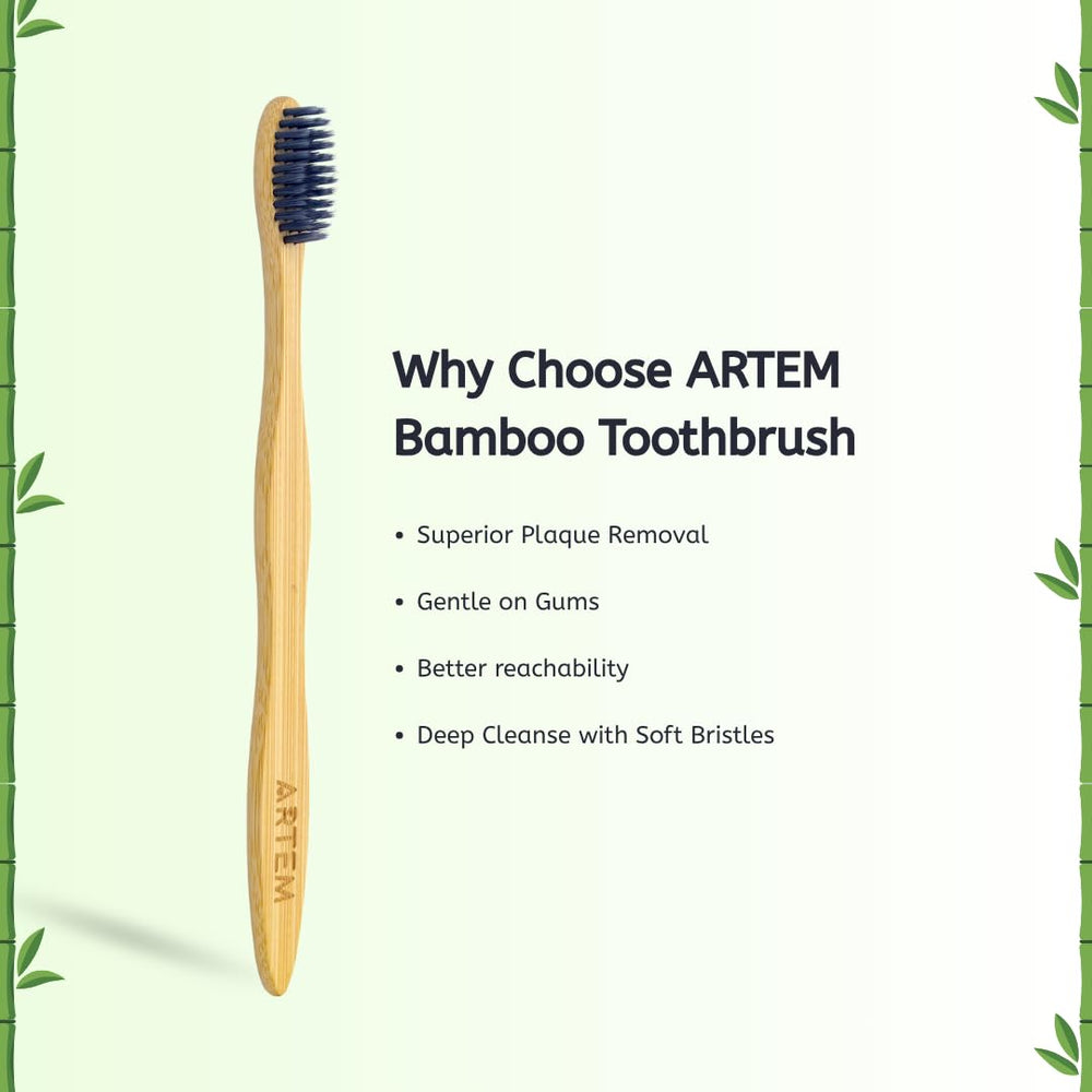 Pack of 10 ARTEM Bamboo Toothbrushes in compostable packaging
