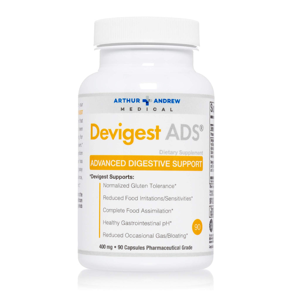 Arthur Andrew Medical Devigest ADS promotes digestive comfort through alpha-galactosidase and peptidase enzymes