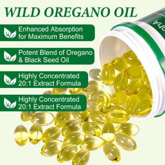 Oregano oil extract 20 to 1 300 mg for easy absorption in softgels