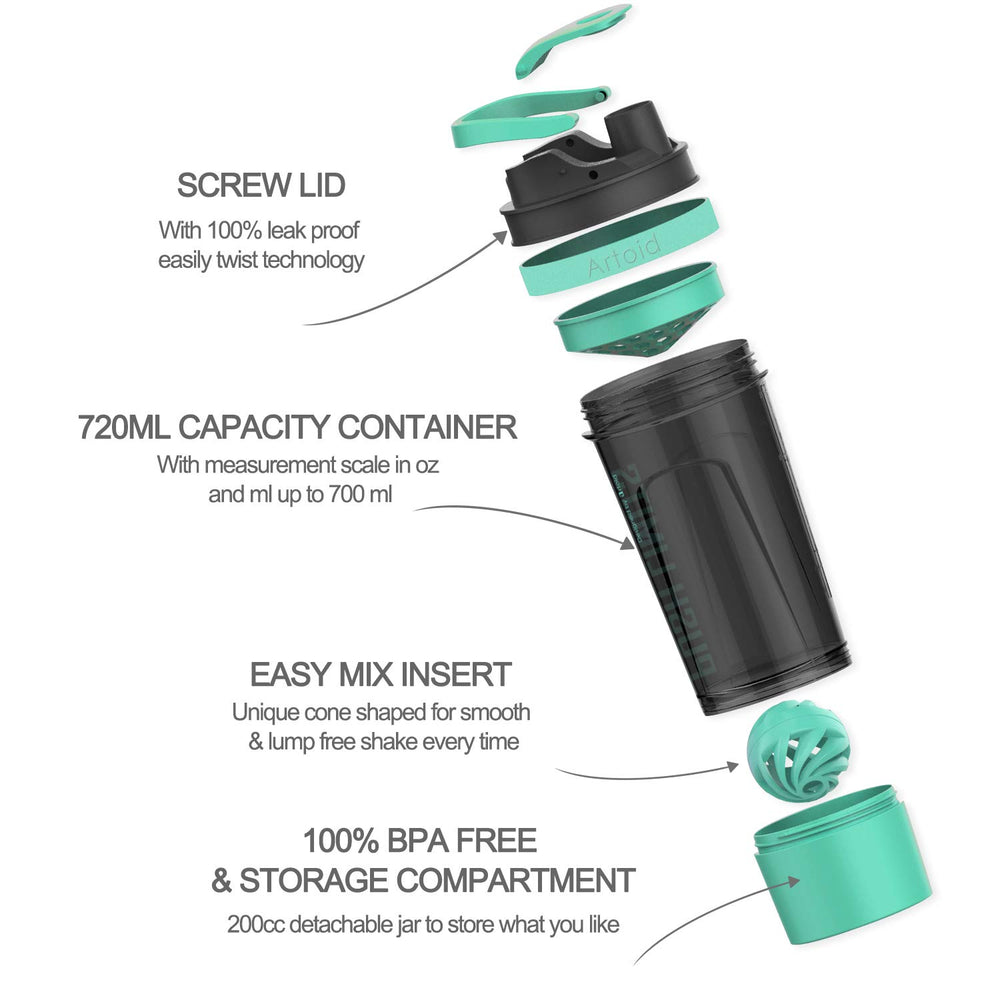 Artoid Mode dual mixing technology bottle with whisk and ball for smooth blends