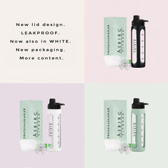 Leak-proof screw cap on pastel green glass shaker