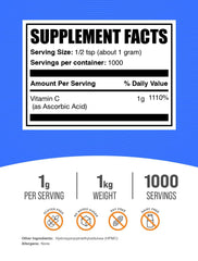 BulkSupplements Ascorbic Acid Powder label on jar