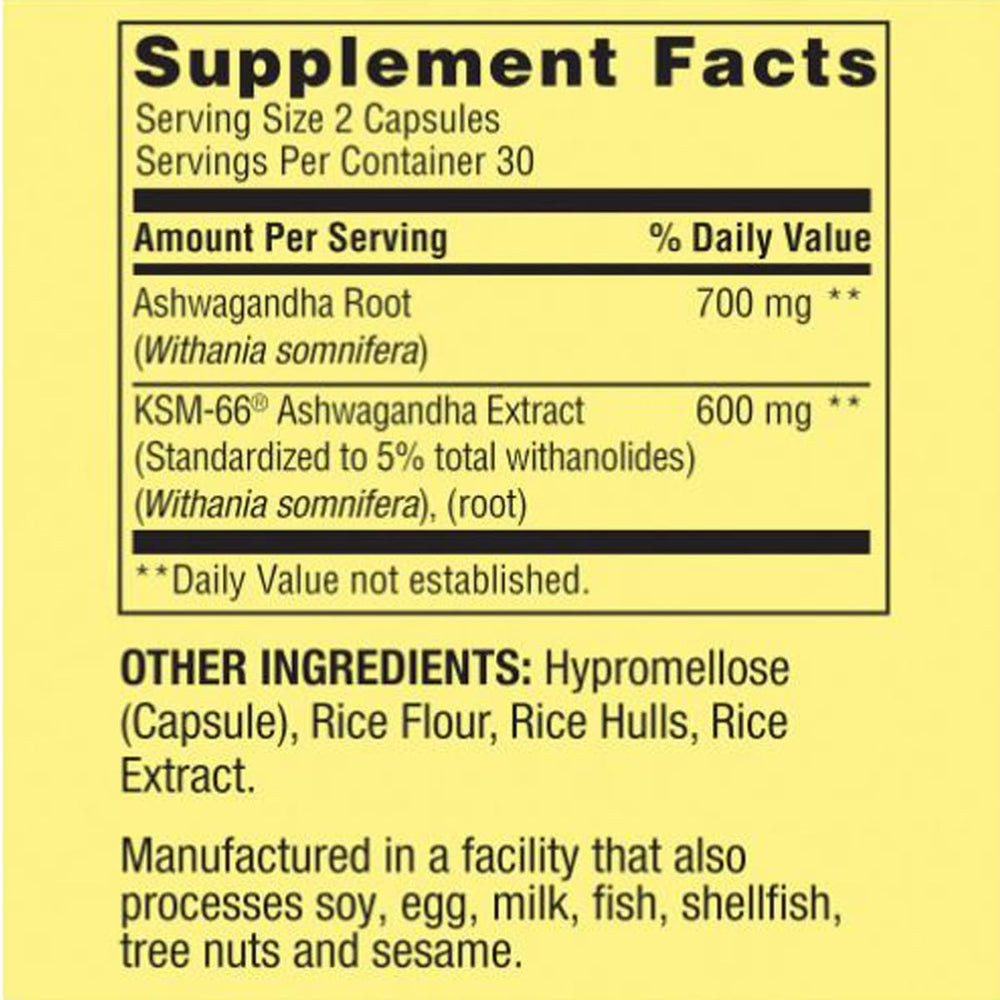 Ashwagandha 1300 mg vegetarian capsules close-up