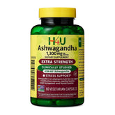 H4U Ashwagandha dietary supplement bottle with 60 vegetarian capsules