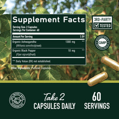 Supplement facts panel showing 1300mg per serving