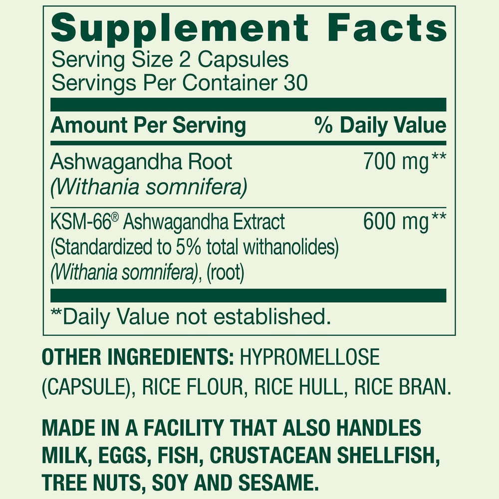 Close-up of ashwagandha 1300 mg vegetarian capsules
