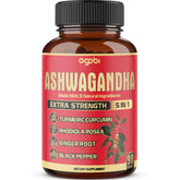 Front view of 90 capsules Ashwagandha supplement bottle