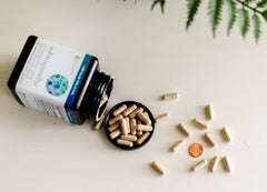 Front and label close-up of Organic KSM-66 Ashwagandha bottle