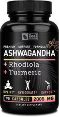 Ashwagandha Complex bottle label showing Organic Ashwagandha, Rhodiola Rosea, and Turmeric ingredients