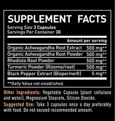 Close-up of Organic Ashwagandha root powder and Rhodiola Rosea root