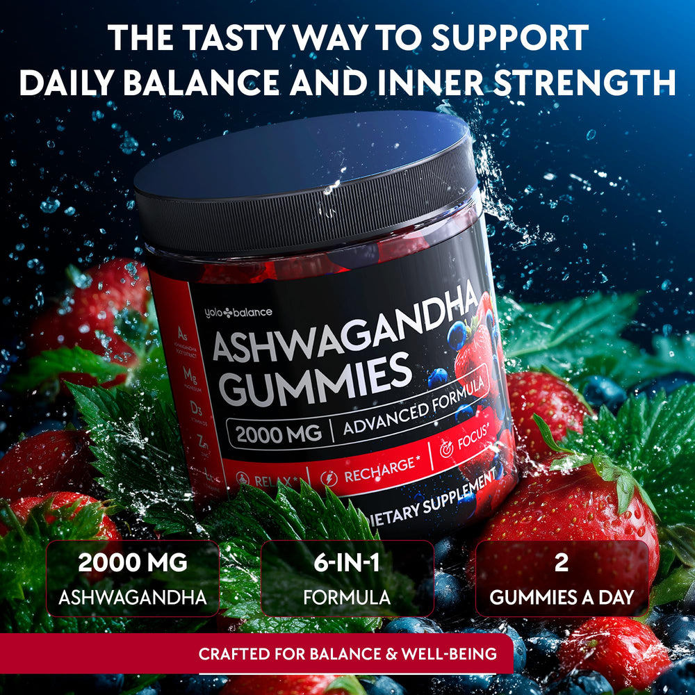 Close-up of Ashwagandha Gummies bottle with label visible