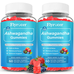 Two-pack Ashwagandha gummies in berry flavor bottle