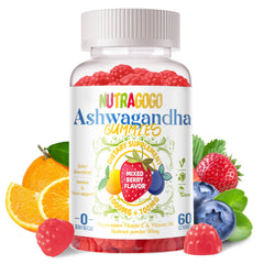 Front view of Ashwagandha & Vitamin D3 gummies berry flavor bottle, 60 count