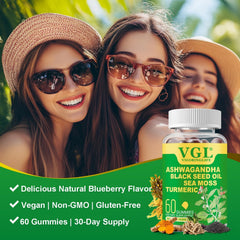Blueberry vegan ashwagandha gummies with black pepper for absorption