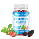 Front view of Ashwagandha Gummies with Vitamin D2 bottle - Mixed Berry flavor