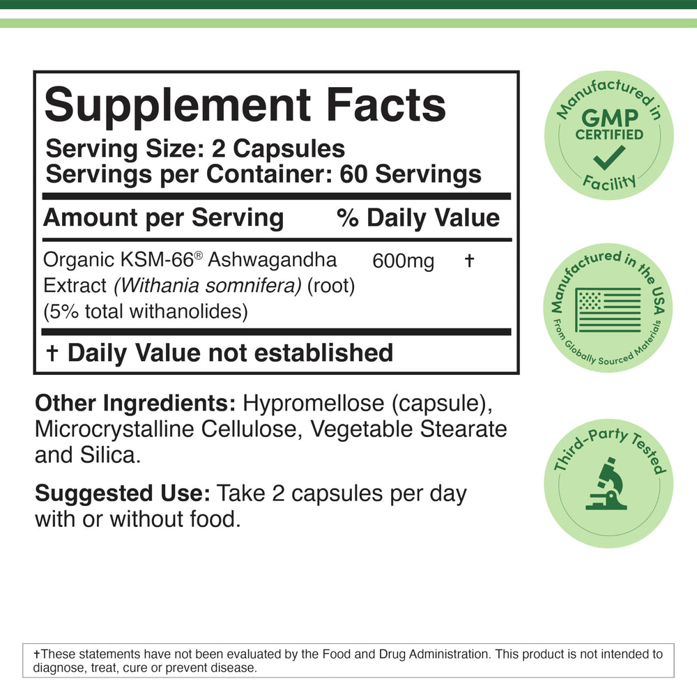 Close-up of Ashwagandha KSM 66 20:1 extract label