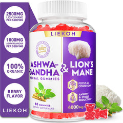 Box and bottle display of Ashwagandha & Lion’s Mane gummies