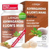 Bottle of Ashwagandha & Lions Mane Supplement Capsules