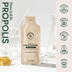 Close-up of the stress support sachets with Propolis and L-theanine