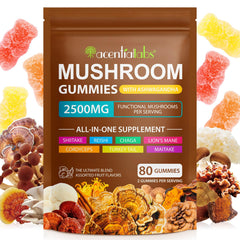 Front view of Ashwagandha Mushroom Gummies Berry flavor 80 count