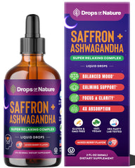 Ashwagandha saffron liquid drops bottle with berry flavor label